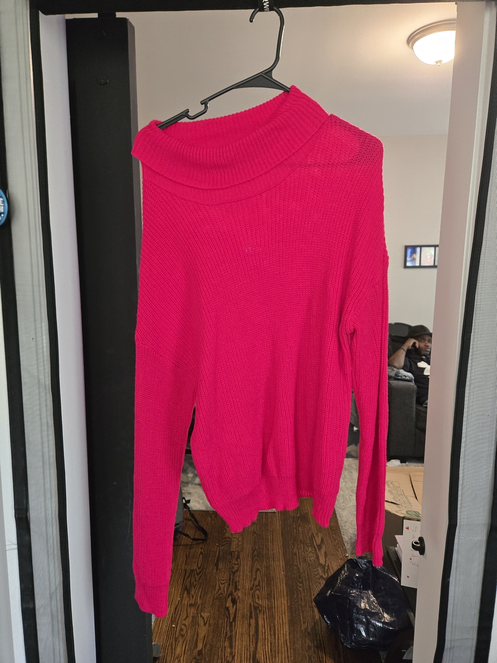 Rainbow Bright Pink Ribbed Turtleneck Sweater